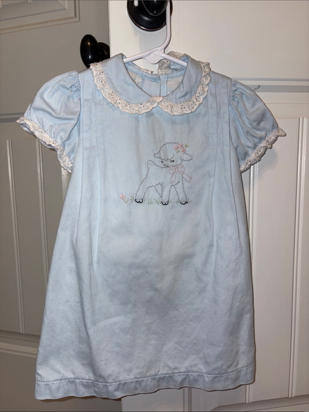 Light Blue Lamb-Embroidered Girls Casual Dress